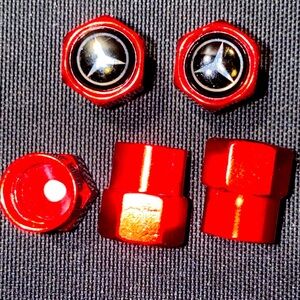5 Mercedes Benz Red Tire Valves Stem Air Caps